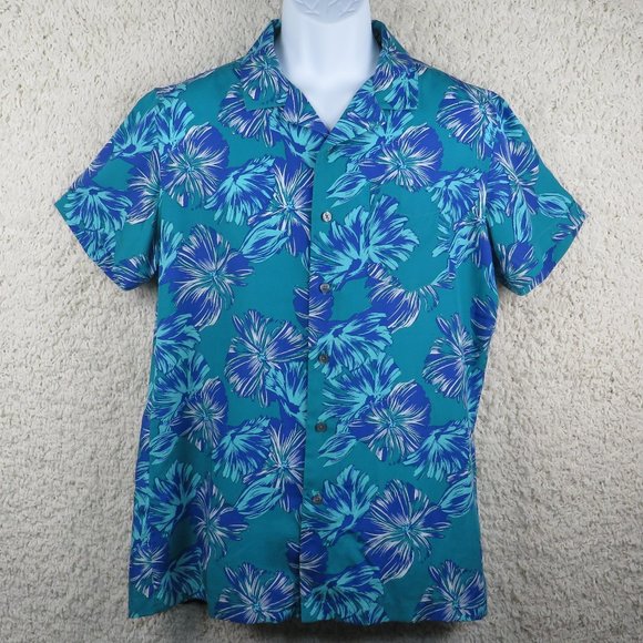 Marc Anthony* Men's Short Sleeve Button Down‎ Curved Hem Hawaiian Shirt~ Medium - Picture 1 of 14
